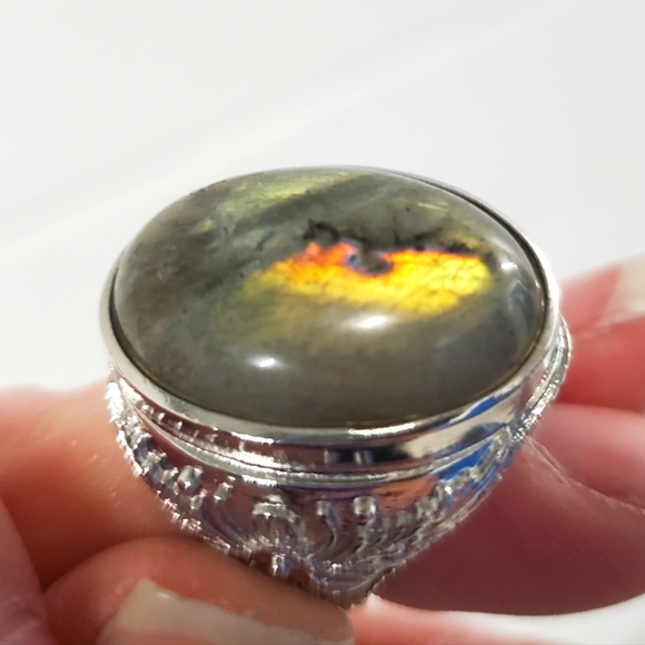 New Men's Labradorite Adjustable 925 Silver Ring. - Picture 2 of 16